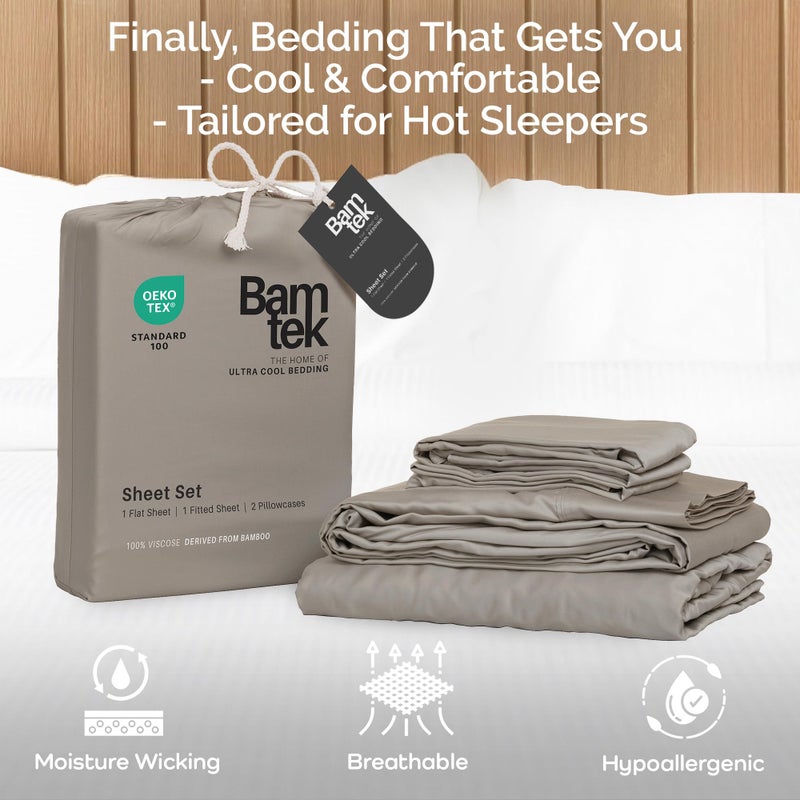 Bamtek 100% Viscose from Bamboo Sheets Queen Size, Super Soft Bedding Set, 4PC Cooling Sheets for Hot Sleepers, Vegan Silk Moisture Wicking, Organically Grown Bedsheet, Sand - 60" x 80" - Image 3